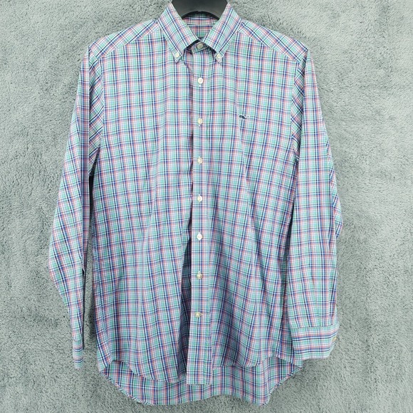 Vineyard Vines Shirt Mens Medium Multi Plaid Slim Fit Whale Logo Long Sleeve - Picture 2 of 9